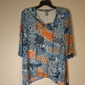 Catherines Women's Blue and Orange Patterned Top size 0W
